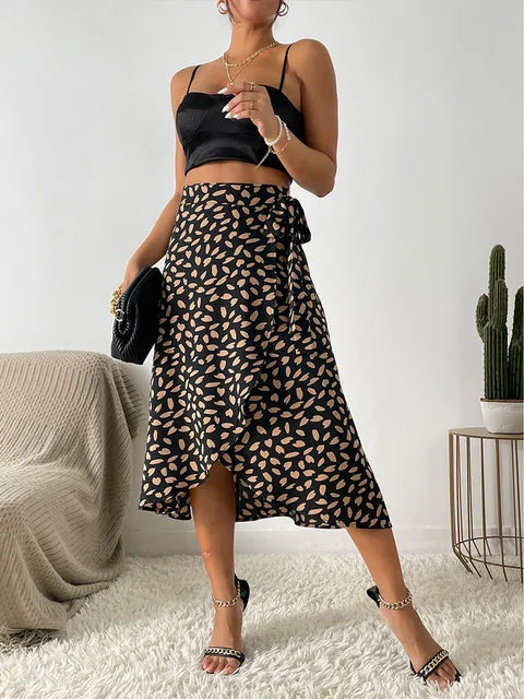 High Waist Boho Casual Print Skirt