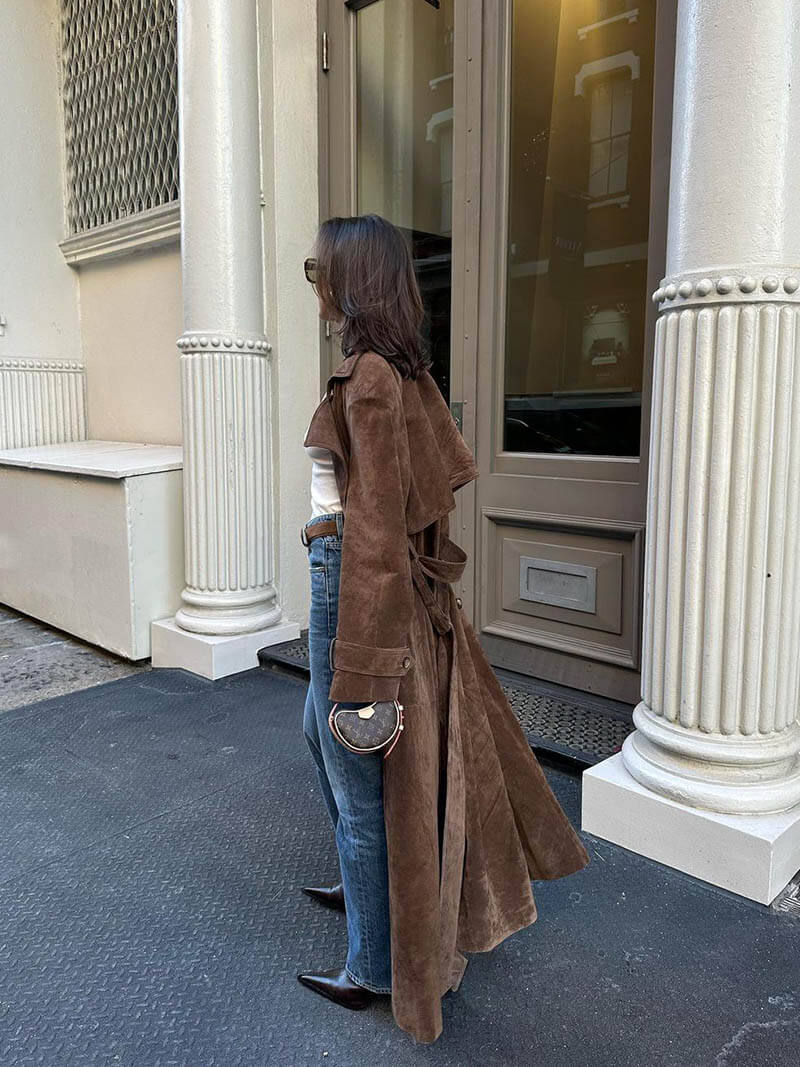 Holly faux-suede trench coat