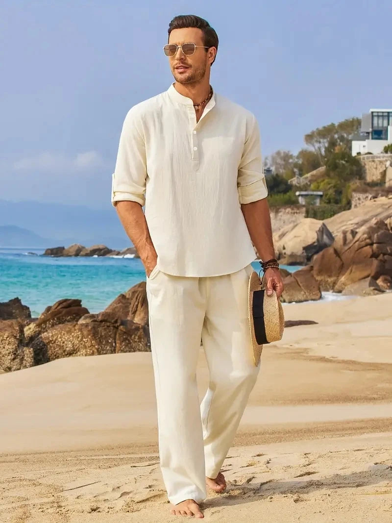 Elegant Linen V-neck Set