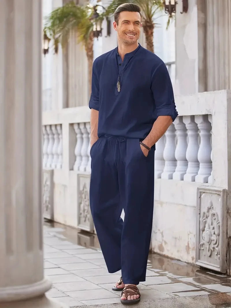 Elegant Linen V-neck Set