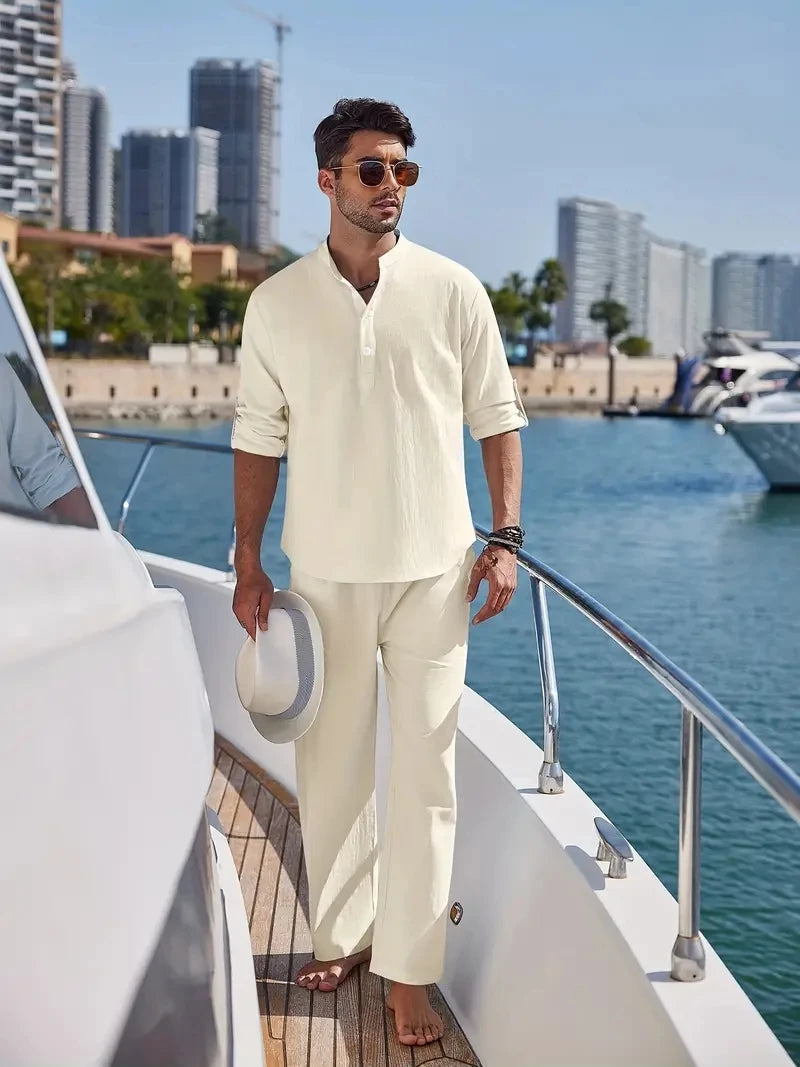 Elegant Linen V-neck Set