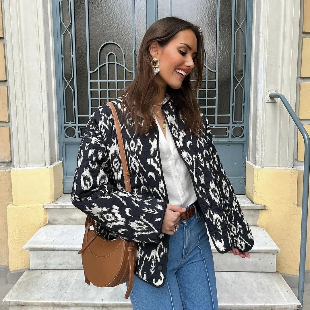 Retro Animal Print Quilted Jacket