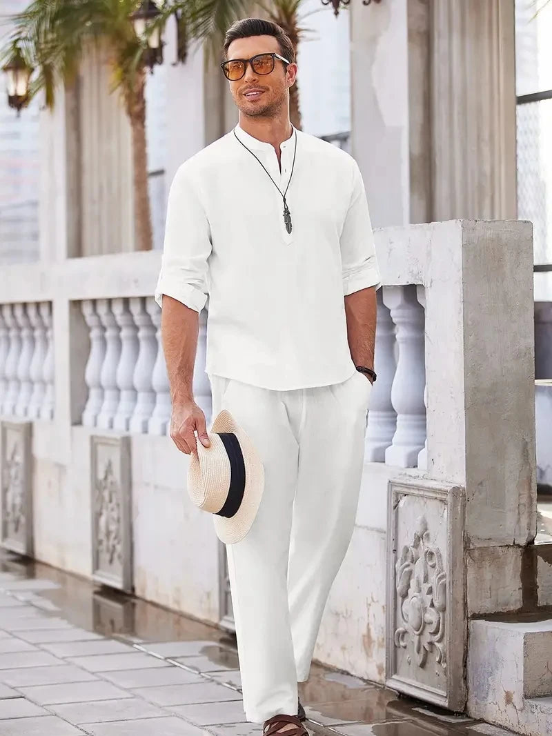 Elegant Linen V-neck Set